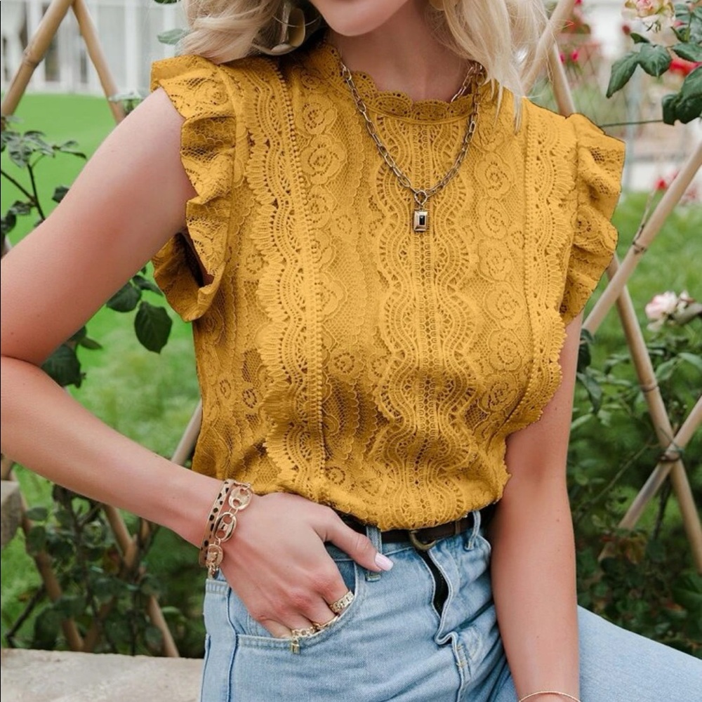 Boho Floral Lace Ruffle Sleeve Top Blouse - Picture 9 of 14